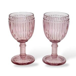 Rosanna Wine Glasses Set of 2 8 OZ Pink Thick Glass Fancy French Country Boho